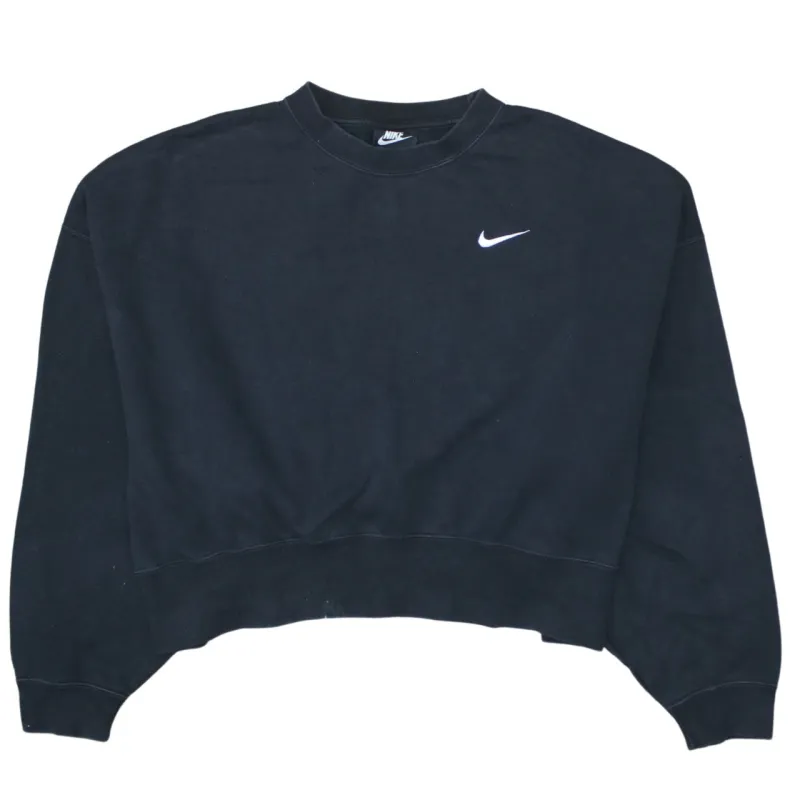 Nike Black Cropped Sweatshirt Women's Small Embroidered Swoosh Logo Crewneck Pullover Top sold by Vintage Club