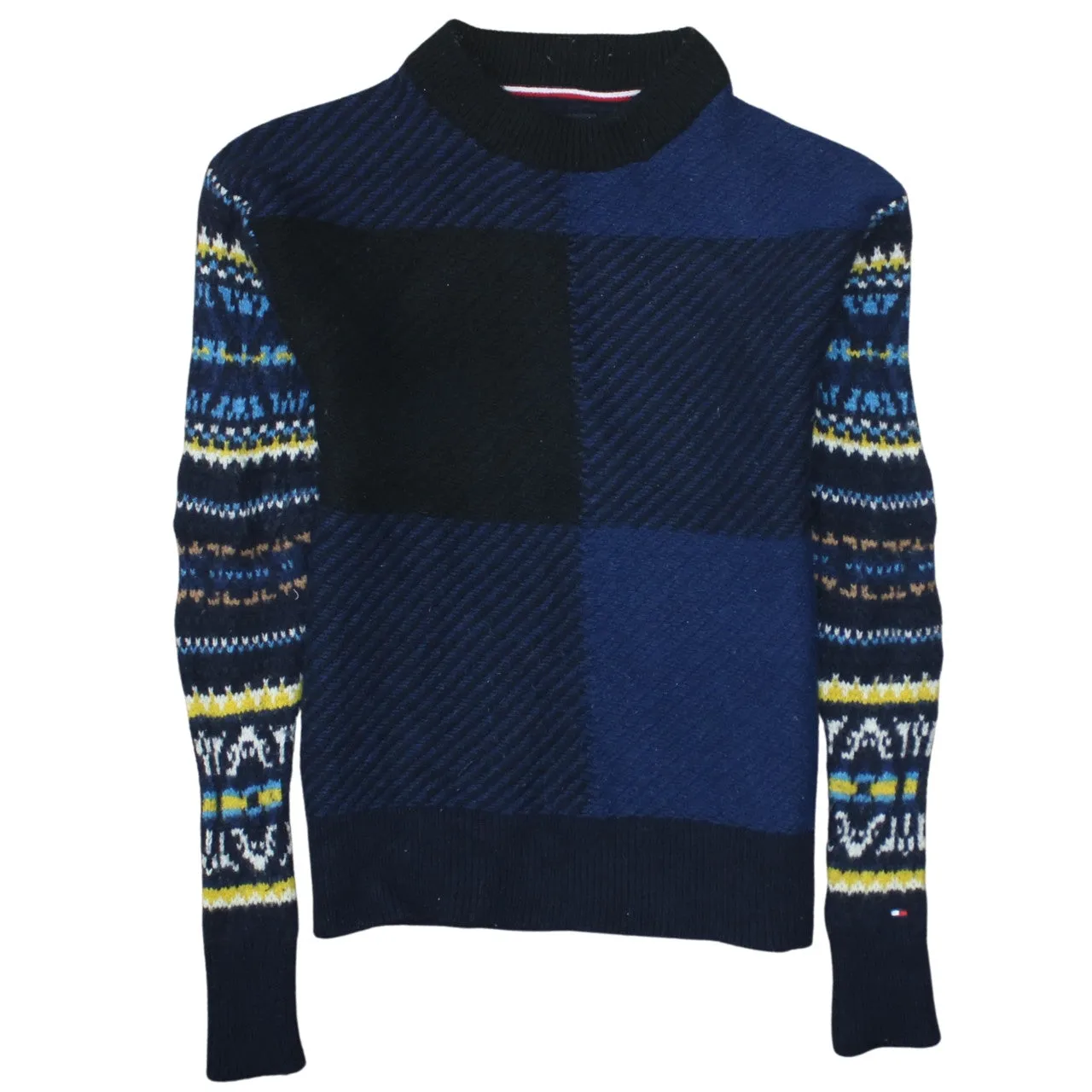 Tommy Hilfiger Navy Blue Jumper Women's Small Wool Blend Fair Isle Sleeves Knit Sweater sold by Vintage Club