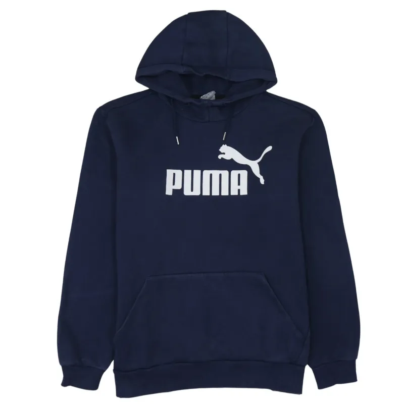 Puma Navy Blue Hoodie Men's XLarge Printed Logo Front Pouch Fleece Pullover Sweatshirt sold by Vintage Club