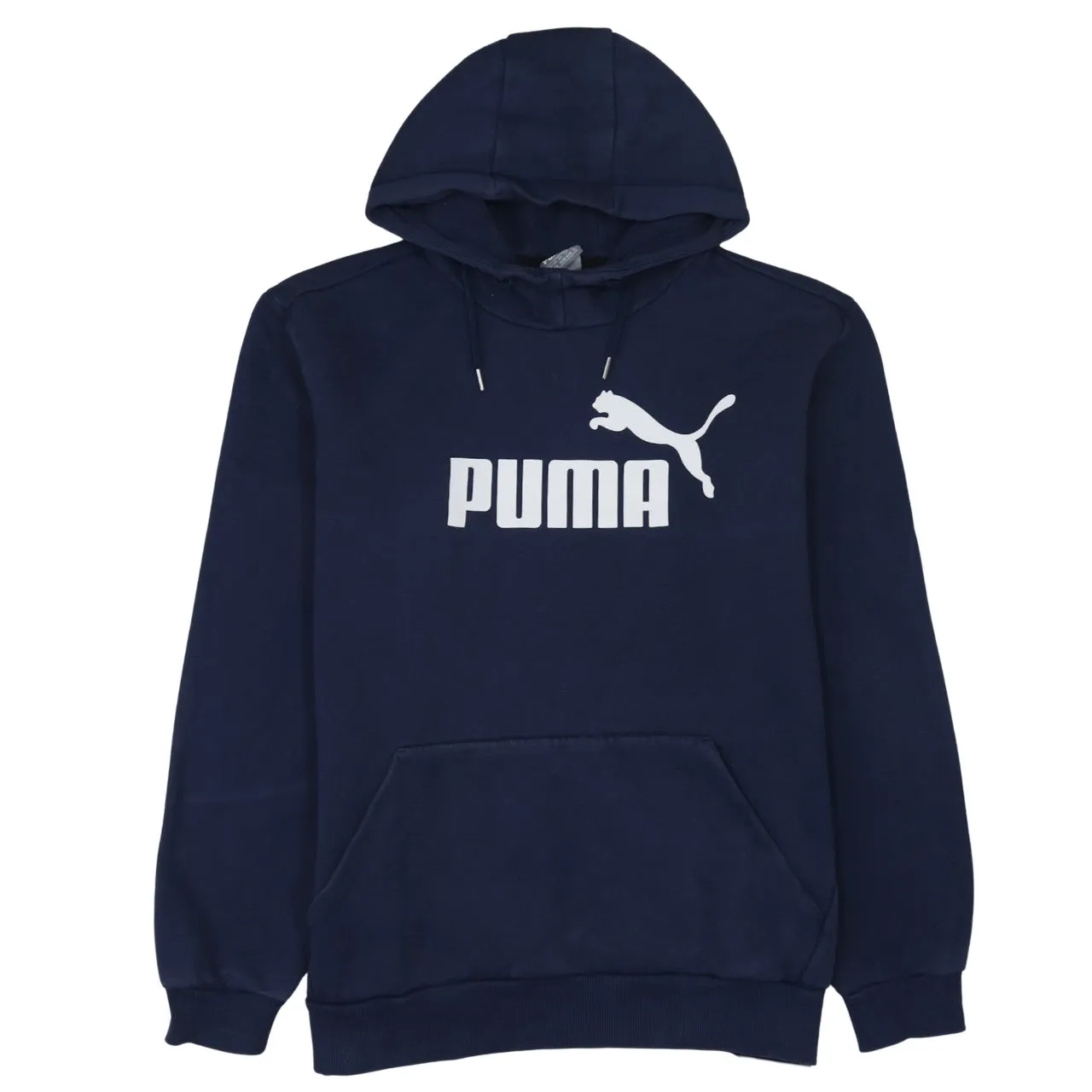 Puma Navy Blue Hoodie Men's XLarge Printed Logo Front Pouch Fleece Pullover Sweatshirt sold by Vintage Club