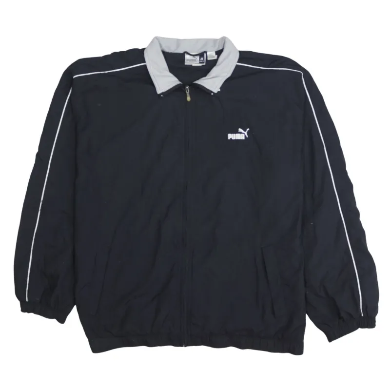 Puma Black Full Zip Jacket Men’s XLarge Embroidered Chest Logo Contrast Collar Piped Sleeves Windbreaker sold by Vintage Club