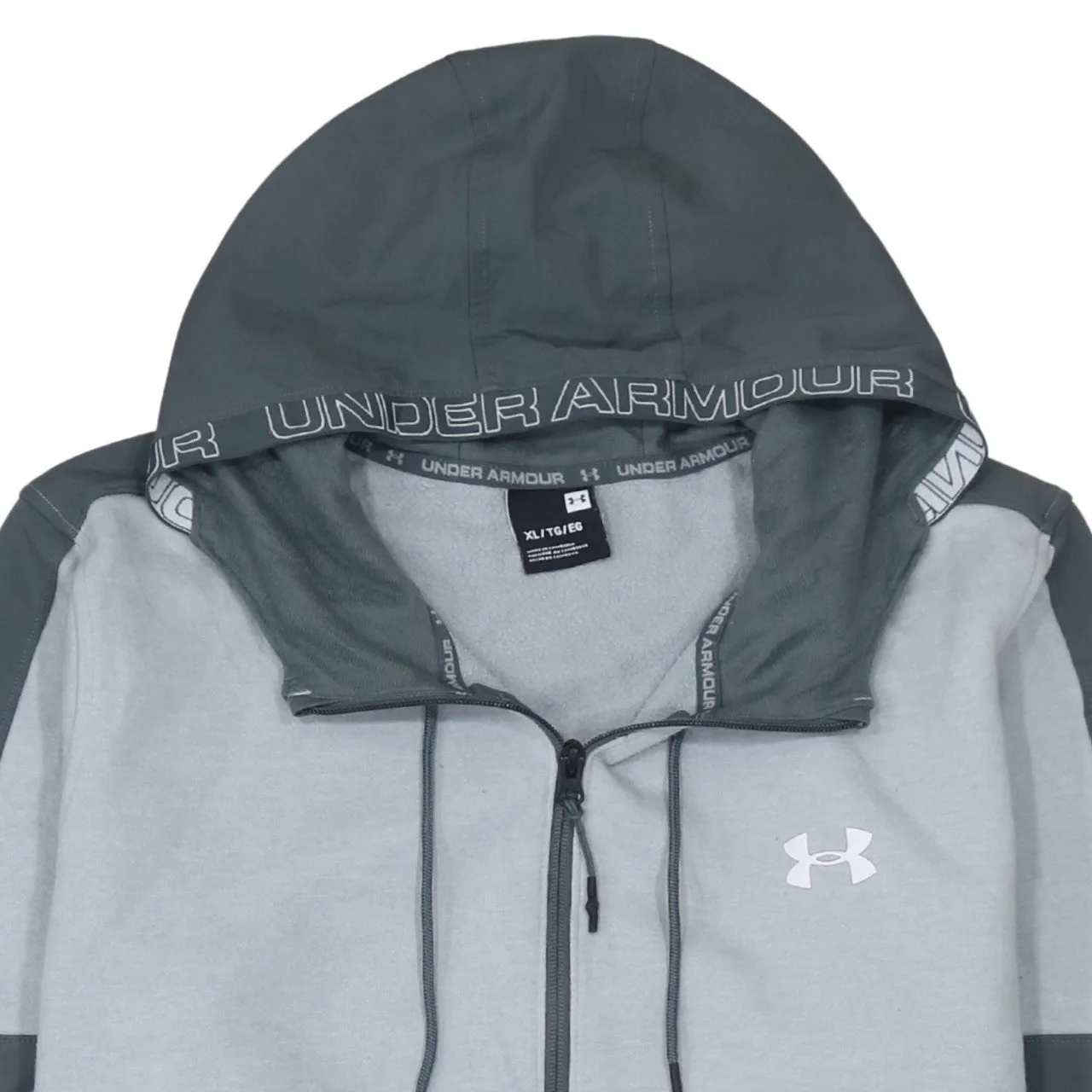 Under Armour Grey Full Zip Hoodie Men's XLarge Embroidered Logo Zip Pockets Colour Block Sweatshirt sold by Vintage Club product image thumbnail 3