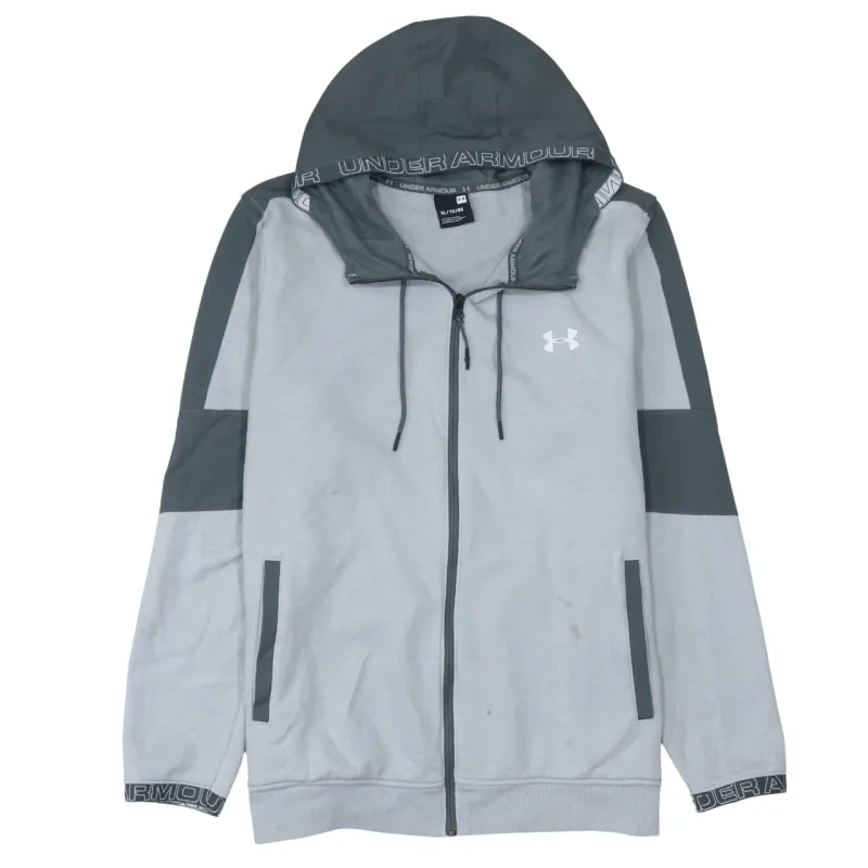 Under Armour Grey Full Zip Hoodie Men's XLarge Embroidered Logo Zip Pockets Colour Block Sweatshirt made by Under Armour