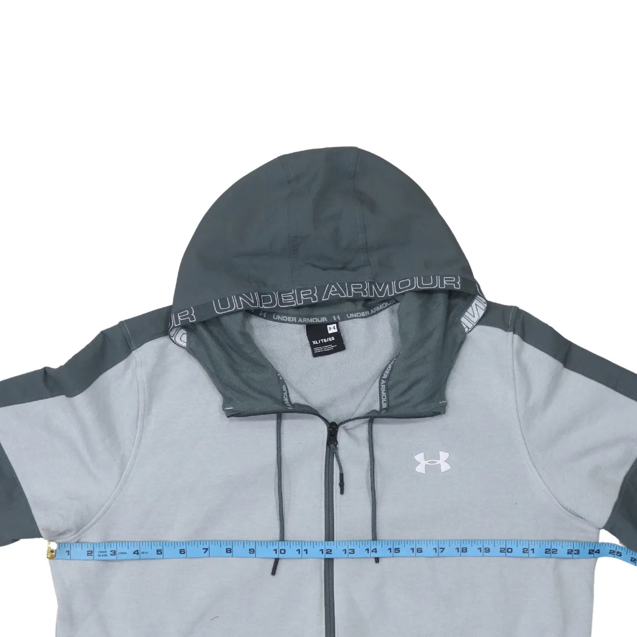Under Armour Grey Full Zip Hoodie Men's XLarge Embroidered Logo Zip Pockets Colour Block Sweatshirt sold by Vintage Club product image thumbnail 5