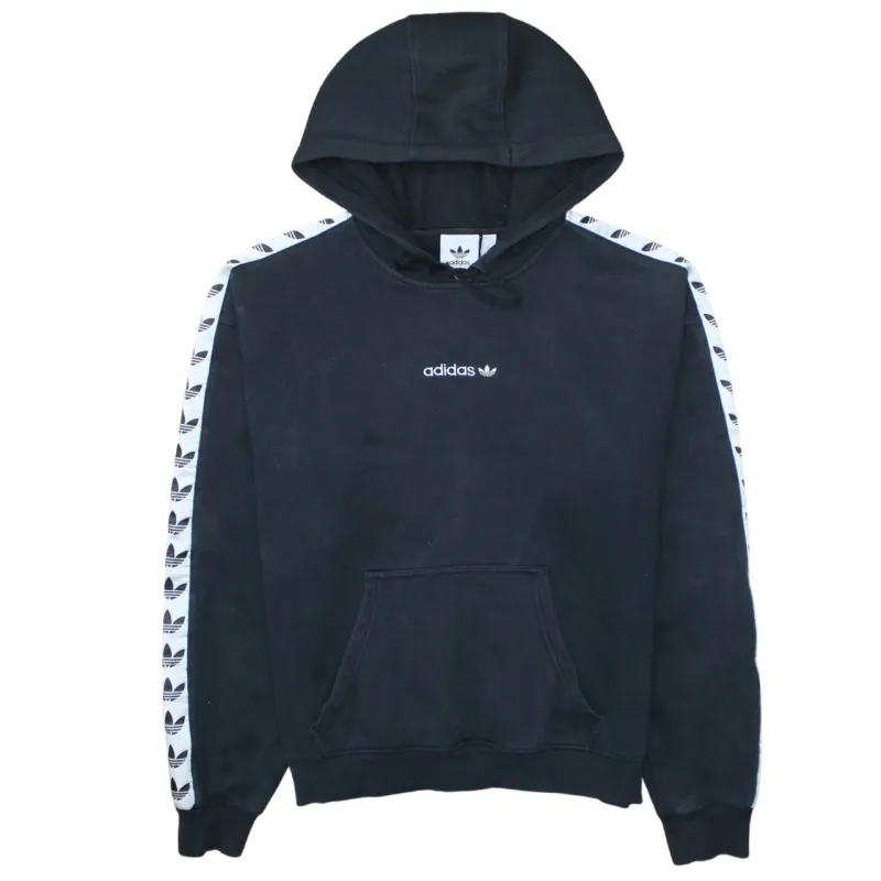 Adidas Black Hoodie Men's Small Trefoil Tape Sleeves Embroidered Chest Logo Pullover Sweatshirt sold by Vintage Club