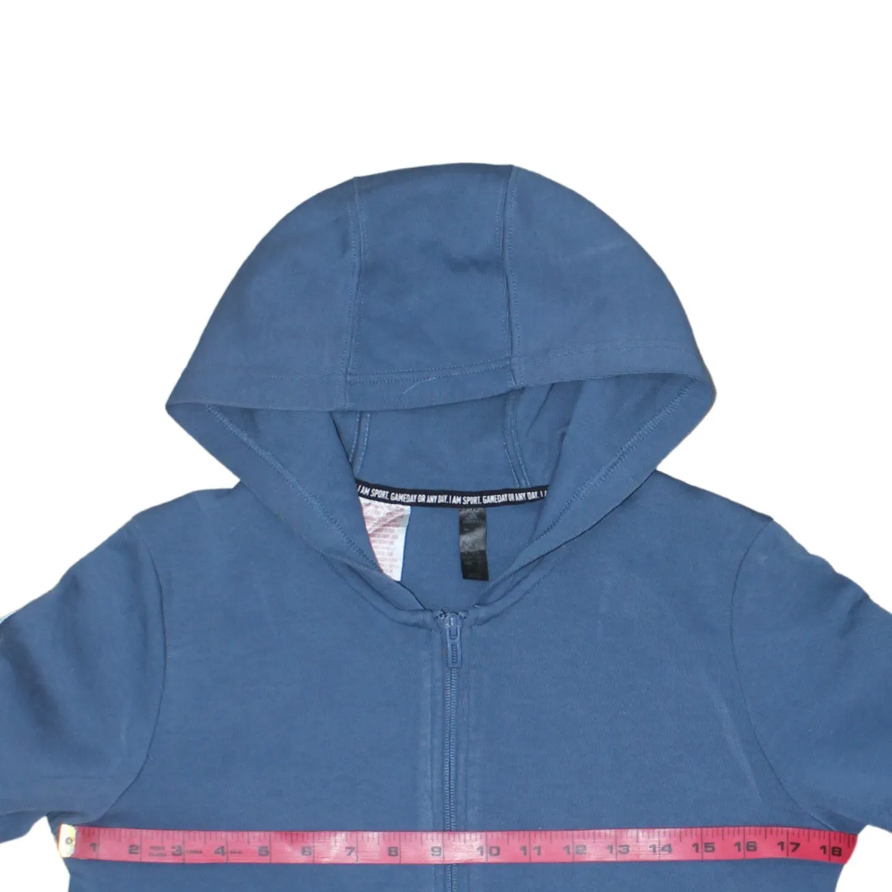 Adidas Blue Full Zip Hoodie Women’s Large Three Stripe Sleeves Logo Patch Sweatshirt sold by Vintage Club product image thumbnail 5