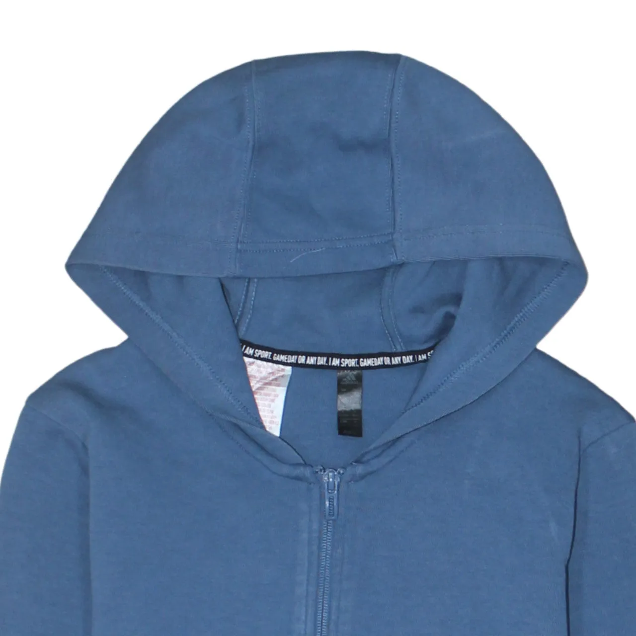 Adidas Blue Full Zip Hoodie Women’s Large Three Stripe Sleeves Logo Patch Sweatshirt sold by Vintage Club product image thumbnail 3