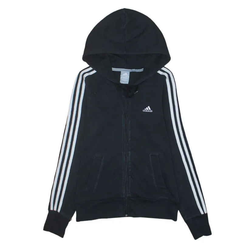 Adidas Black Hoodie Women’s Small Full Zip Three Stripe Sleeves Embroidered Logo Top sold by Vintage Club