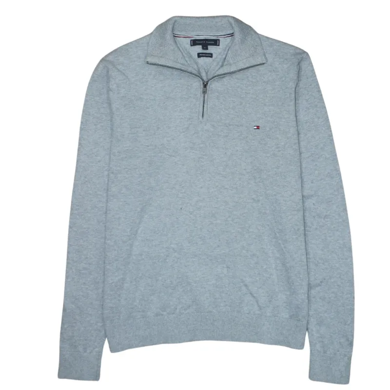 Tommy Hilfiger Light Grey Quarter Zip Sweatshirt Women's XLarge Embroidered Flag Logo Pullover Jumper made by Tommy Hilfiger