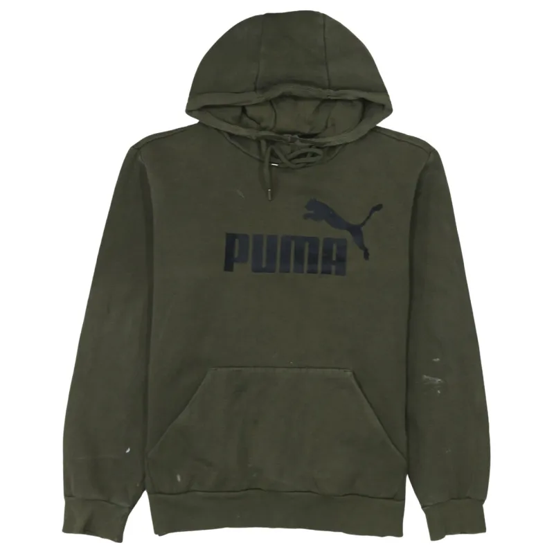 Puma Khaki Green Hoodie Men's Medium Printed Logo Front Pocket Pullover Sweatshirt sold by Vintage Club