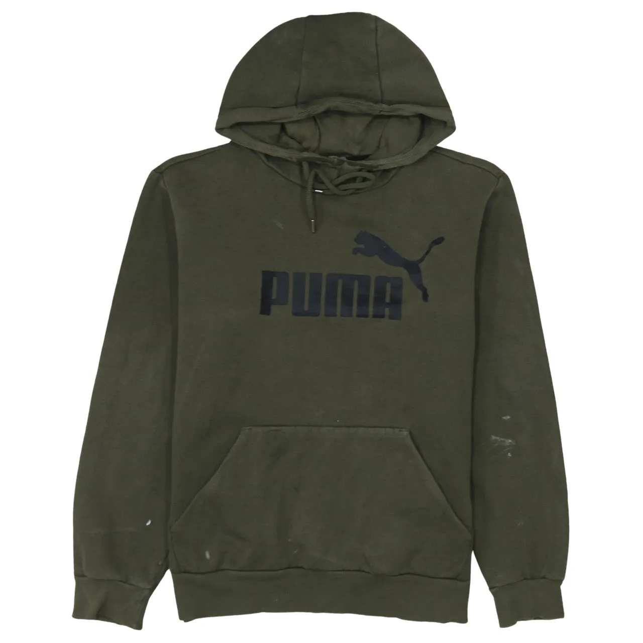 Puma Khaki Green Hoodie Men's Medium Printed Logo Front Pocket Pullover Sweatshirt sold by Vintage Club