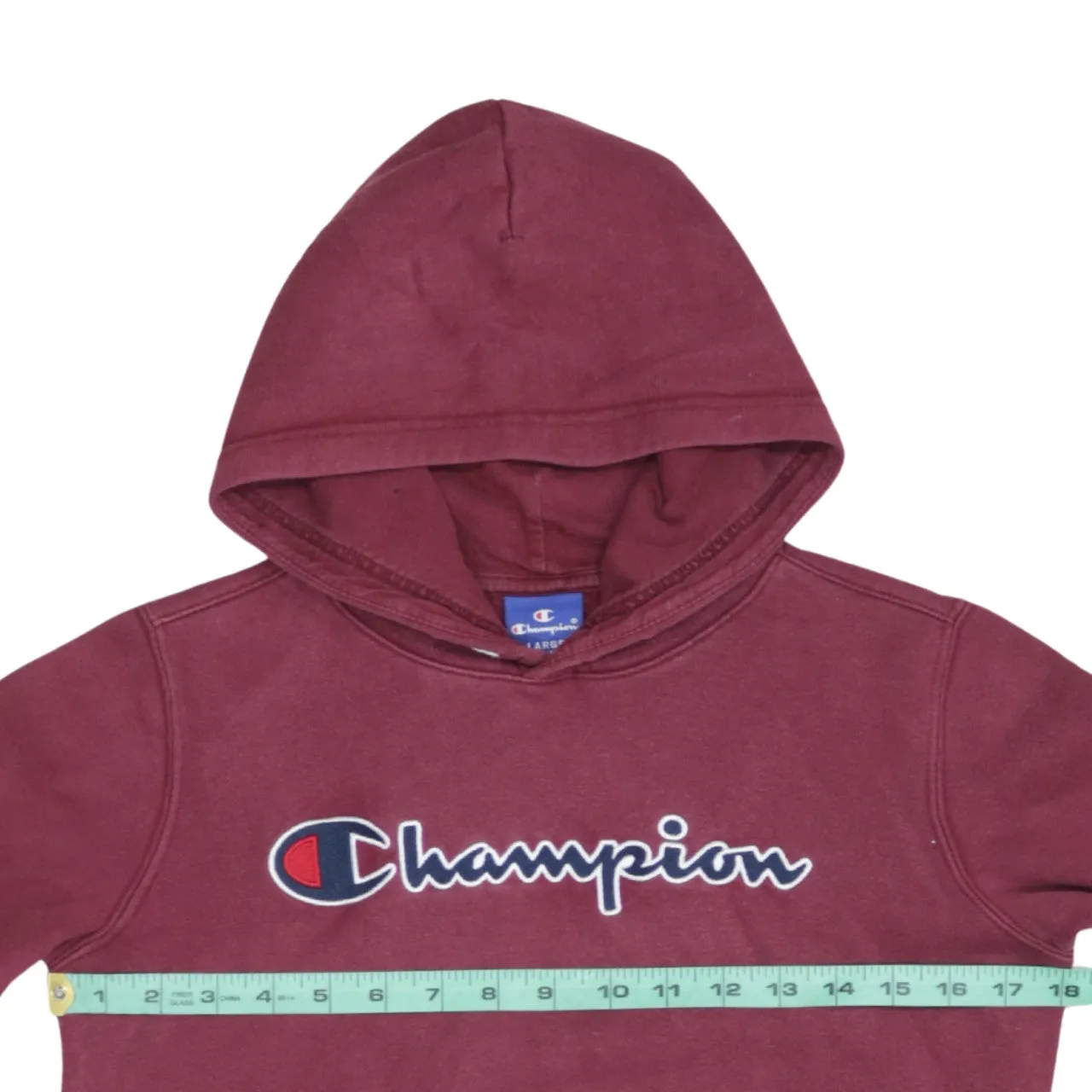 Champion Burgundy Red Hoodie Women's Large Printed Script Logo Front Pocket Pullover Sweatshirt sold by Vintage Club product image thumbnail 5