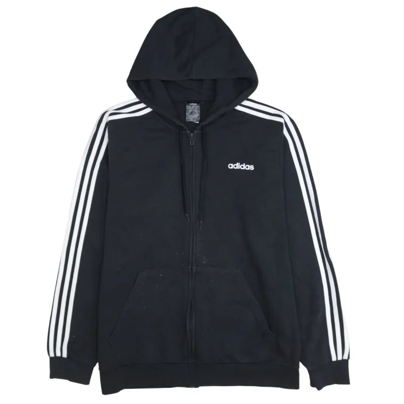 Adidas Black Hoodie Men's XLarge Full Zip Embroidered Logo Three Stripe Sleeves Sweatshirt sold by Vintage Club