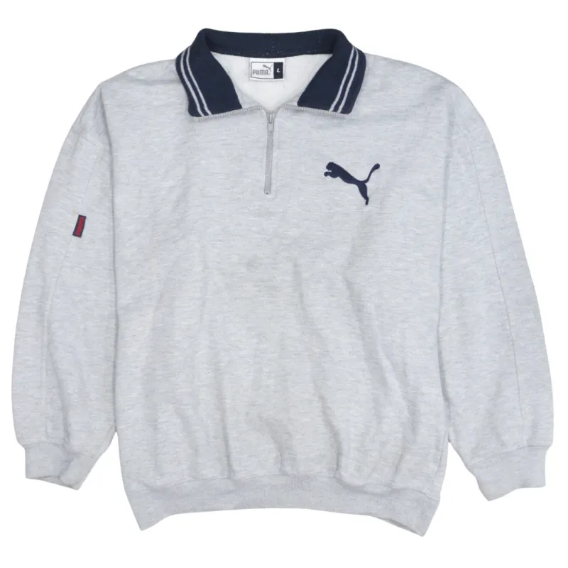 Puma Grey Sweatshirt Men's Large Quarter Zip Embroidered Logo Contrast Collar Pullover Top made by Puma