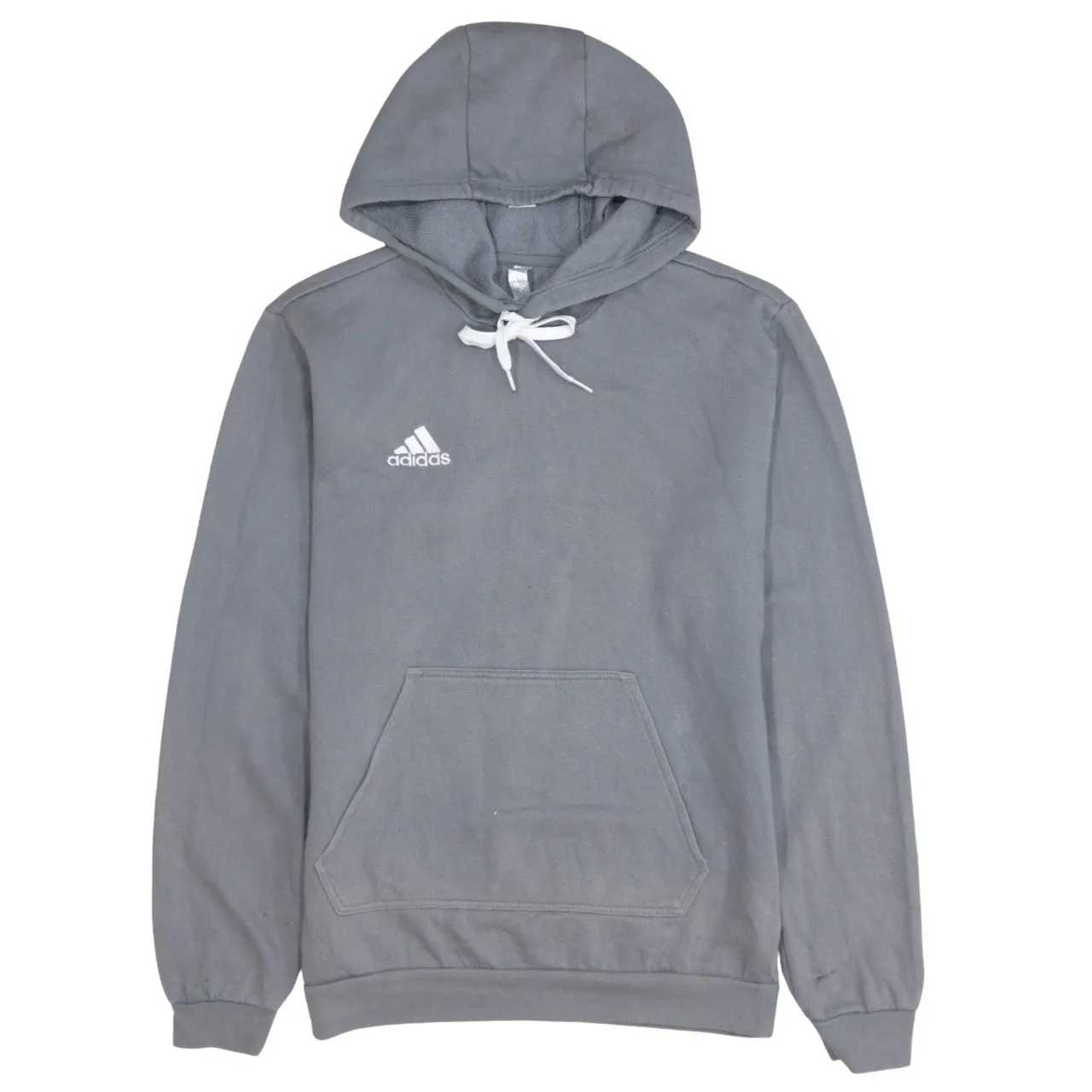 Adidas Grey Hoodie Men's Small Embroidered Logo White Drawstring Front Pocket Sweatshirt sold by Vintage Club