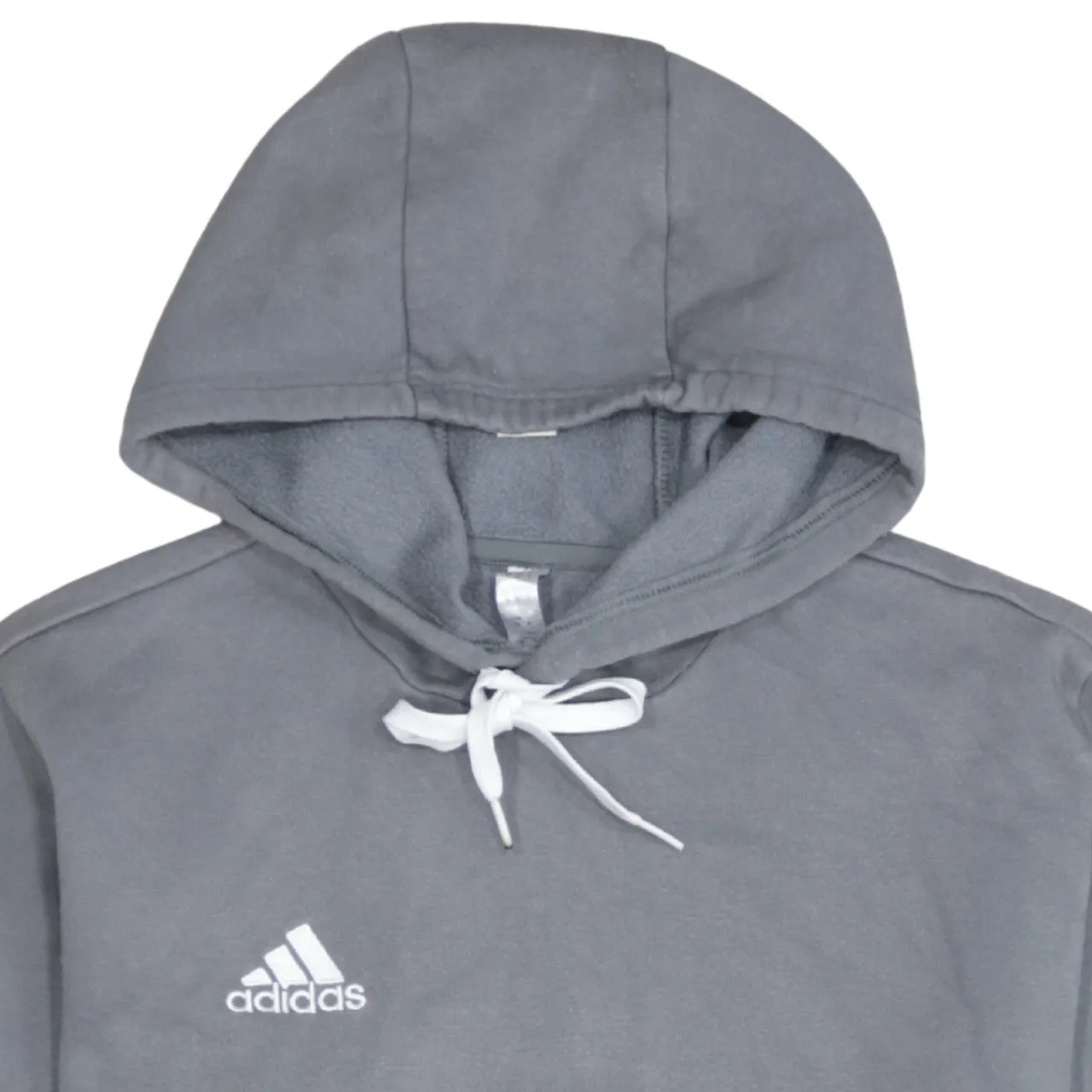 Adidas Grey Hoodie Men's Small Embroidered Logo White Drawstring Front Pocket Sweatshirt sold by Vintage Club product image thumbnail 3