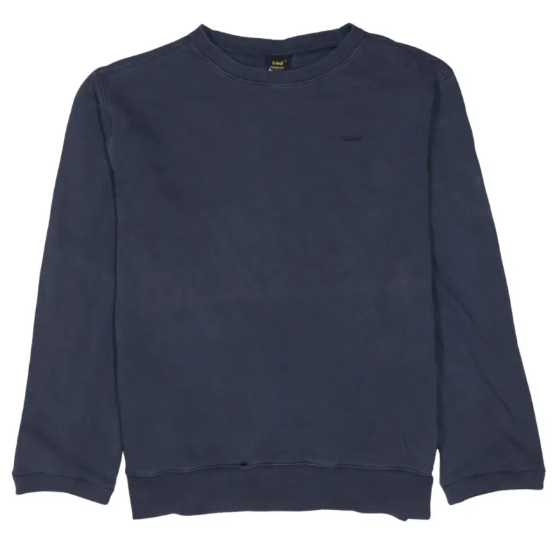 Lee Navy Blue Sweatshirt Women's Large Embroidered Chest Logo Ribbed Hem Crewneck Pullover sold by Vintage Club