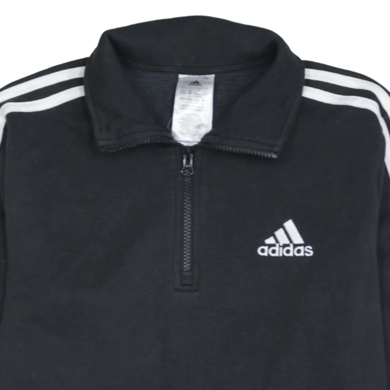 Adidas Black Quarter Zip Sweatshirt Women’s Medium Three Stripe Sleeves Embroidered Logo Pullover Fleece Top sold by Vintage Club product image thumbnail 3