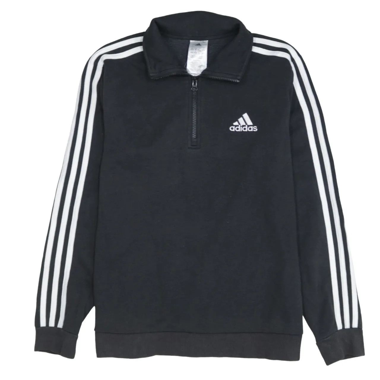 Adidas Black Quarter Zip Sweatshirt Women’s Medium Three Stripe Sleeves Embroidered Logo Pullover Fleece Top sold by Vintage Club