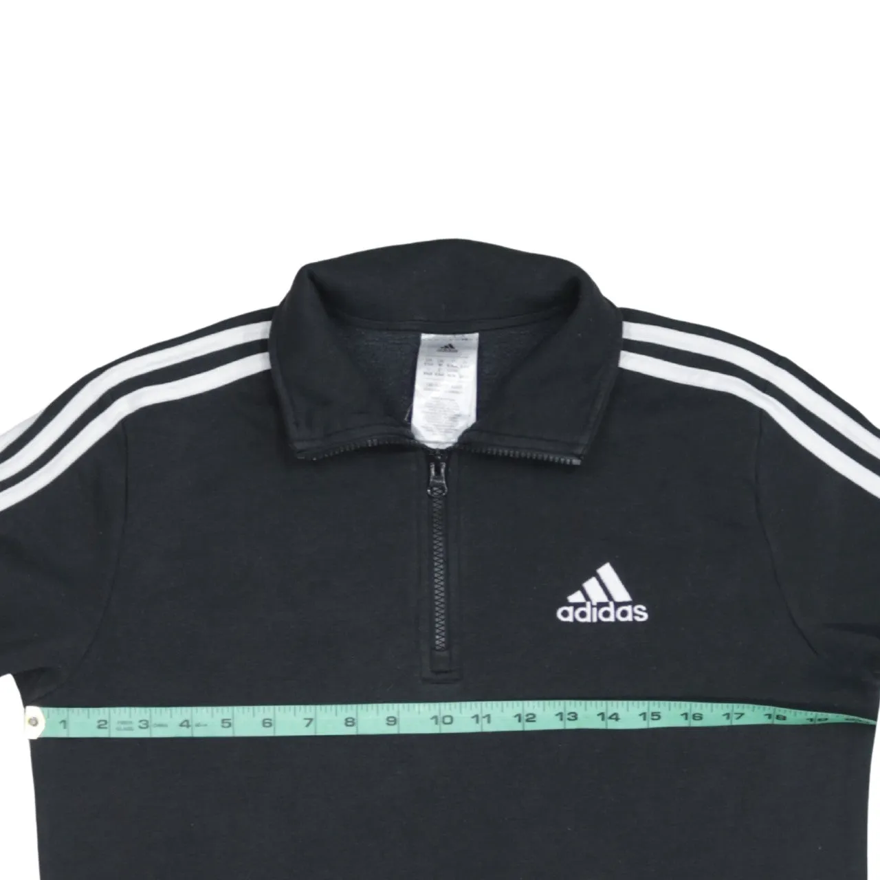 Adidas Black Quarter Zip Sweatshirt Women’s Medium Three Stripe Sleeves Embroidered Logo Pullover Fleece Top sold by Vintage Club product image thumbnail 5
