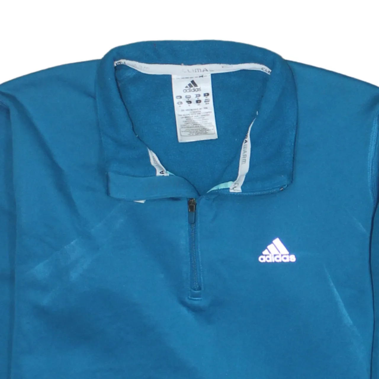 Adidas Turquoise Blue Sweatshirt Women’s Medium Embroidered Logo Quarter Zip Three Stripe Top sold by Vintage Club product image thumbnail 3