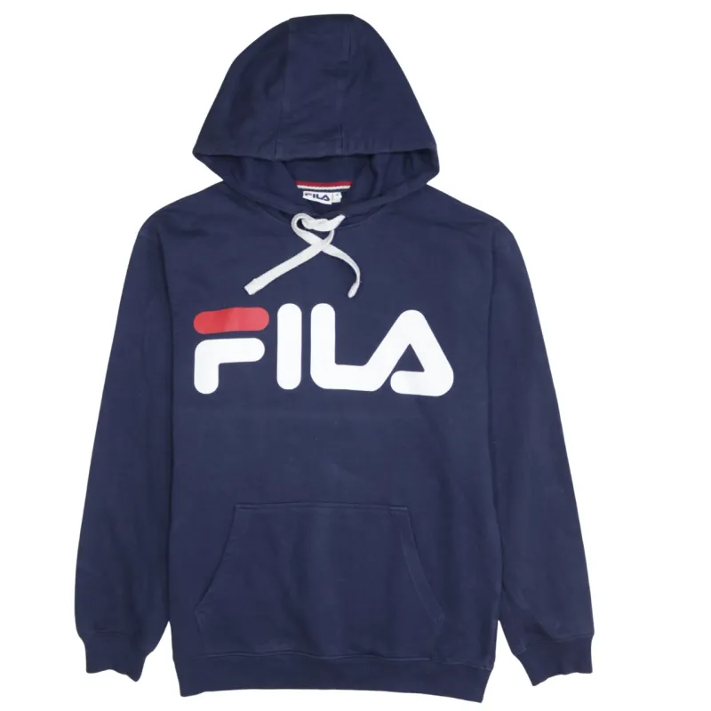 Fila Navy Blue Hoodie Men's Small Printed Logo Front Pocket Pullover Sweatshirt sold by Vintage Club