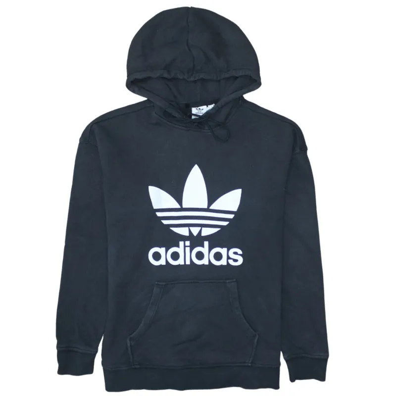 Adidas Black Hoodie Women’s Small Printed Trefoil Logo Front Pouch Pullover Sweatshirt made by Adidas