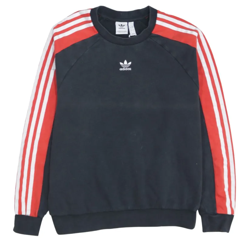 Adidas Black Sweatshirt Women's XSmall Trefoil Embroidered Logo Red Three Stripe Sleeves Pullover Top sold by Vintage Club