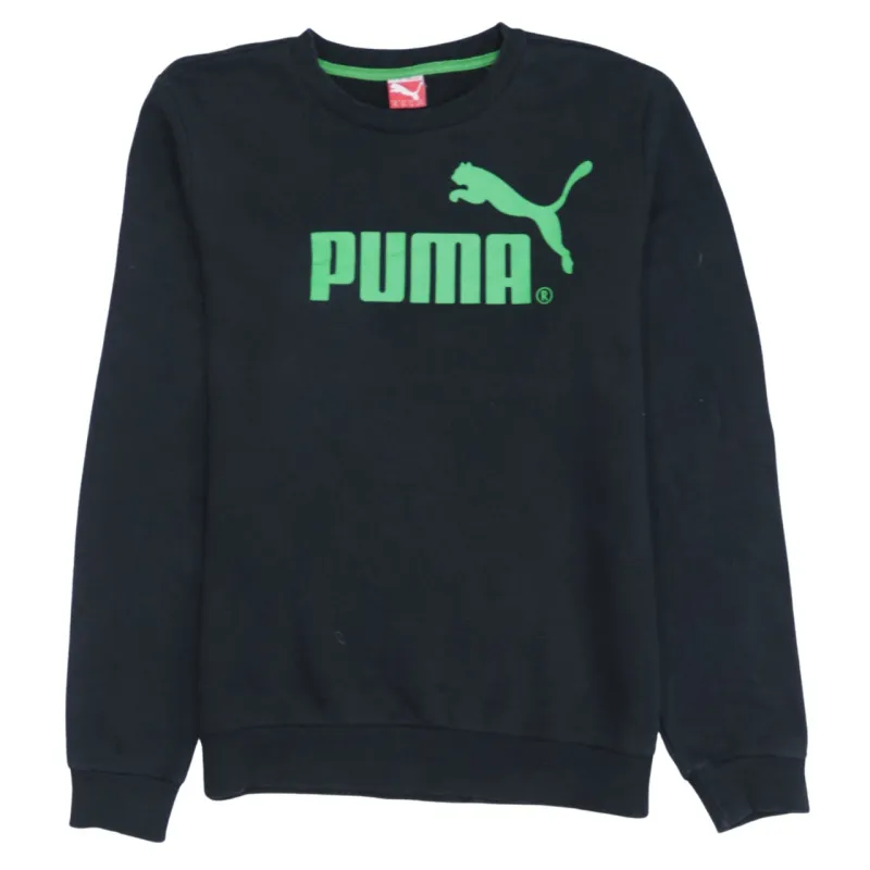 Puma Black Sweatshirt Women's XLarge Printed Logo Crewneck Ribbed Cuffs Pullover Top sold by Vintage Club