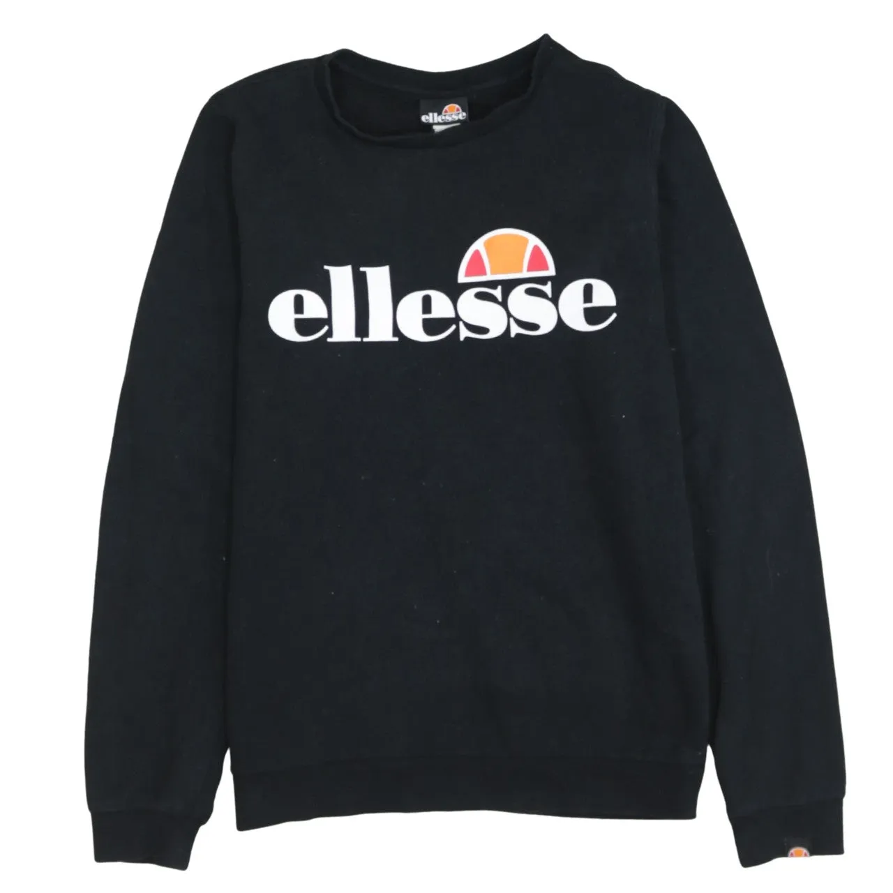Ellesse Black Sweatshirt Women’s Small Printed Front Logo Crewneck Pullover Fleece Top sold by Vintage Club