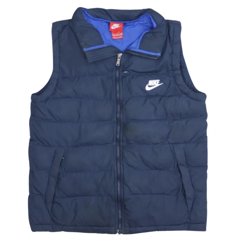 Nike Navy Blue Gilet Women’s XLarge Embroidered Swoosh Zip Pockets Puffer Vest sold by Vintage Club