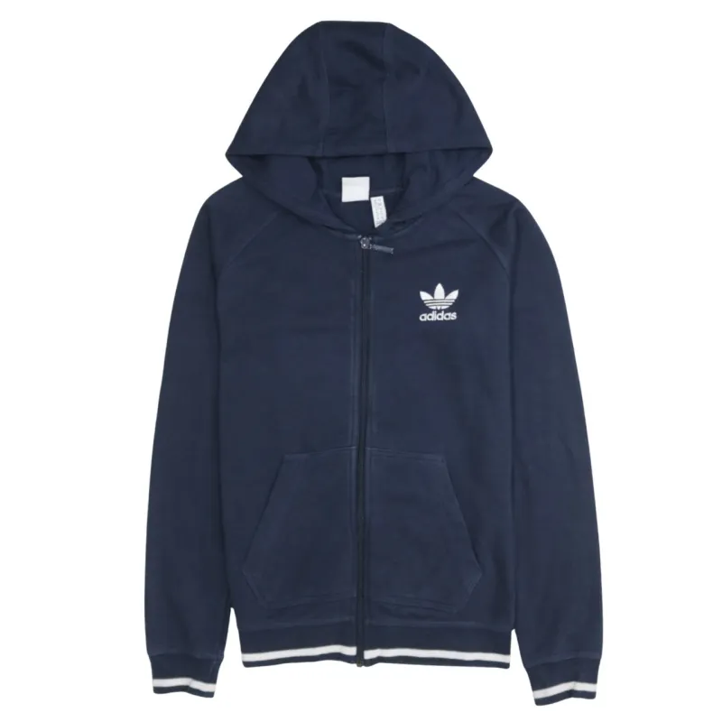 Adidas Navy Blue Hoodie Women’s Small Trefoil Embroidered Logo Full Zip Pockets Sweatshirt sold by Vintage Club