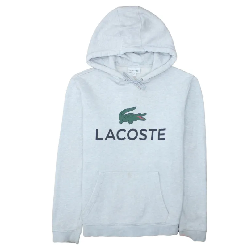 Lacoste Light Grey Hoodie Men's Medium Printed Croc Logo Front Pocket Pullover Sweatshirt made by Lacoste