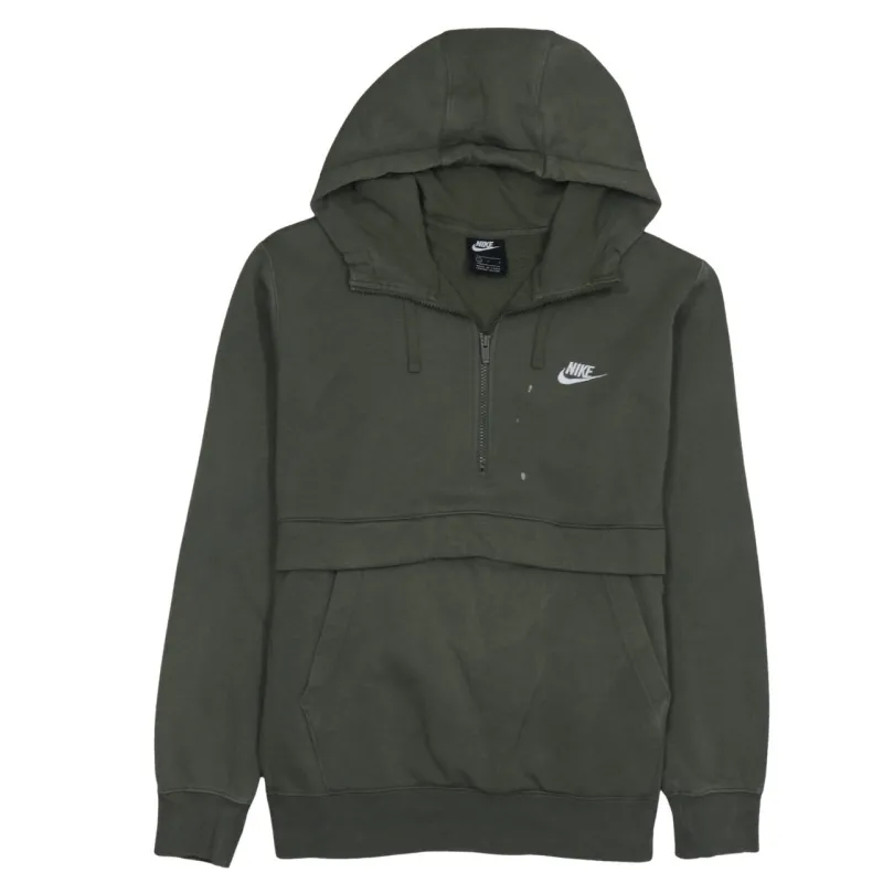 Nike Dark Khaki Hoodie Men's Large Half Zip Printed Swoosh Logo Front Pocket Sweatshirt sold by Vintage Club