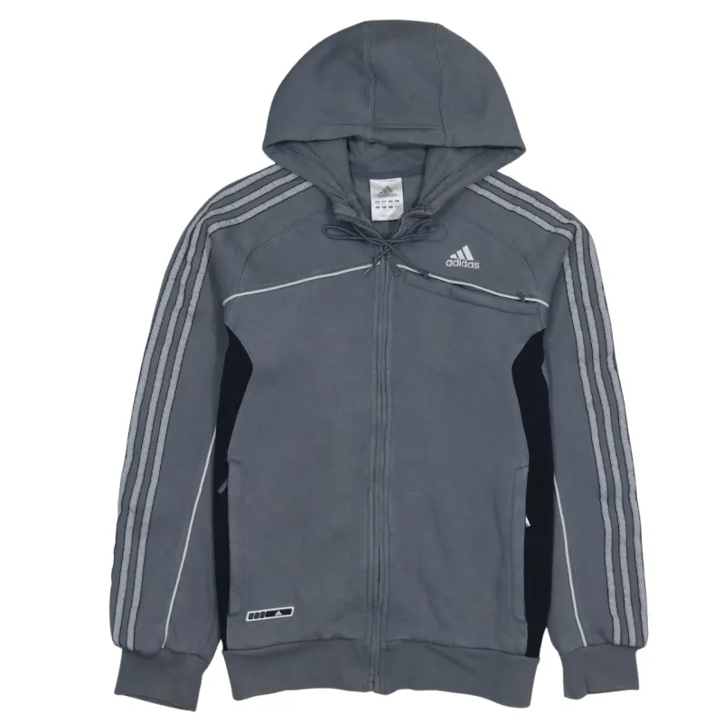 Adidas Grey Full Zip Hoodie Men's Small Embroidered Logo Three Stripe Sleeves Sweatshirt sold by Vintage Club