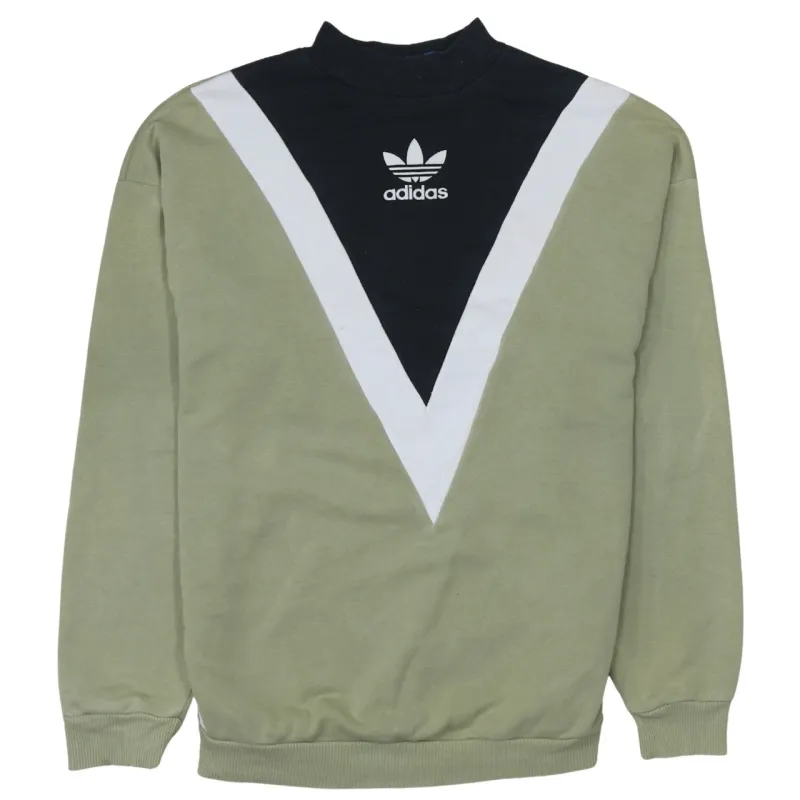 Adidas Khaki Green Sweatshirt Women’s Small Trefoil Printed Logo Colour Block Pullover Top sold by Vintage Club
