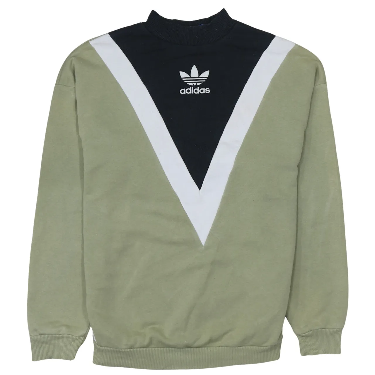 Adidas Khaki Green Sweatshirt Women’s Small Trefoil Printed Logo Colour Block Pullover Top sold by Vintage Club