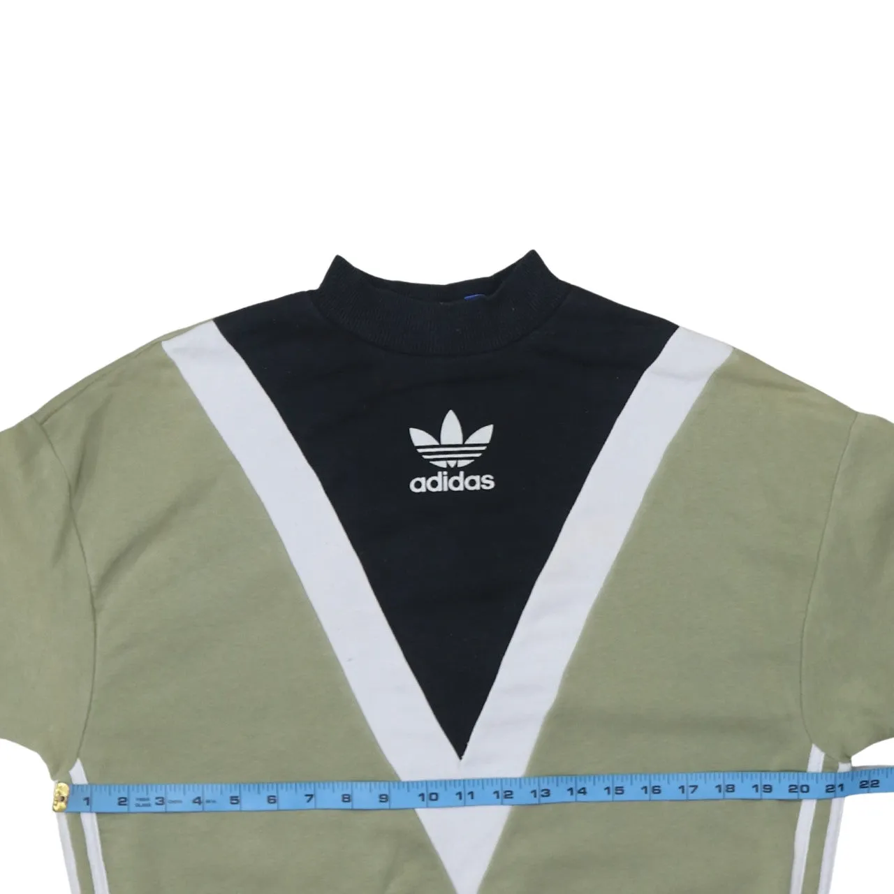 Adidas Khaki Green Sweatshirt Women’s Small Trefoil Printed Logo Colour Block Pullover Top sold by Vintage Club product image thumbnail 5