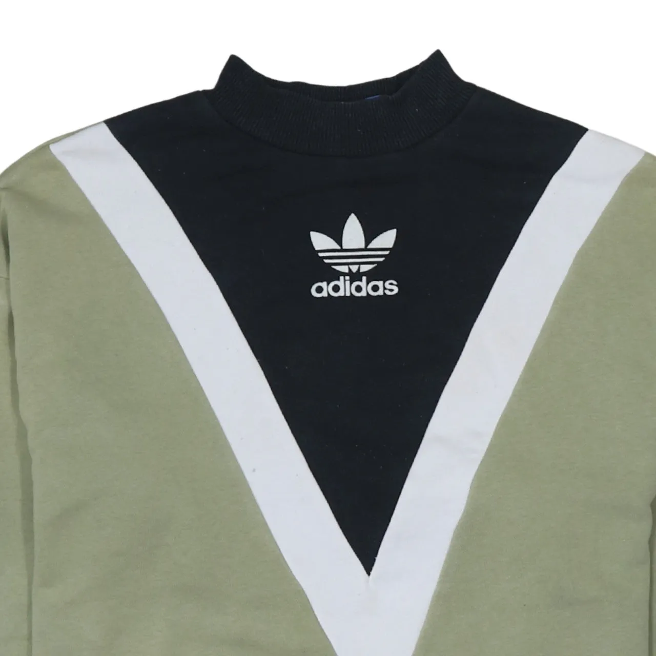 Adidas Khaki Green Sweatshirt Women’s Small Trefoil Printed Logo Colour Block Pullover Top sold by Vintage Club product image thumbnail 3