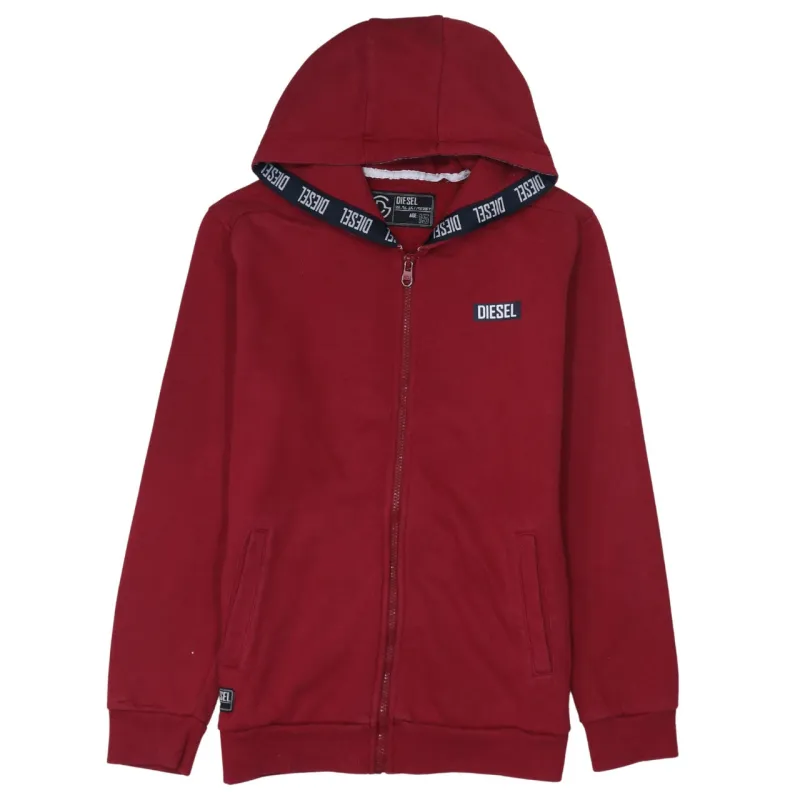 Diesel Burgundy Red Zip Hoodie Women’s Medium Embroidered Logo Pockets Casual Sweatshirt made by Diesel