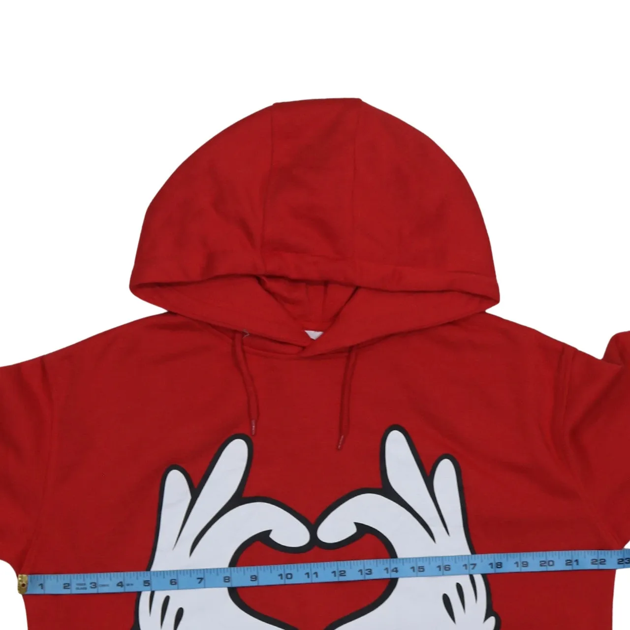 Disney Red Hoodie Women’s Medium Printed Mickey Hands Heart Graphic Pullover Sweatshirt sold by Vintage Club product image thumbnail 5