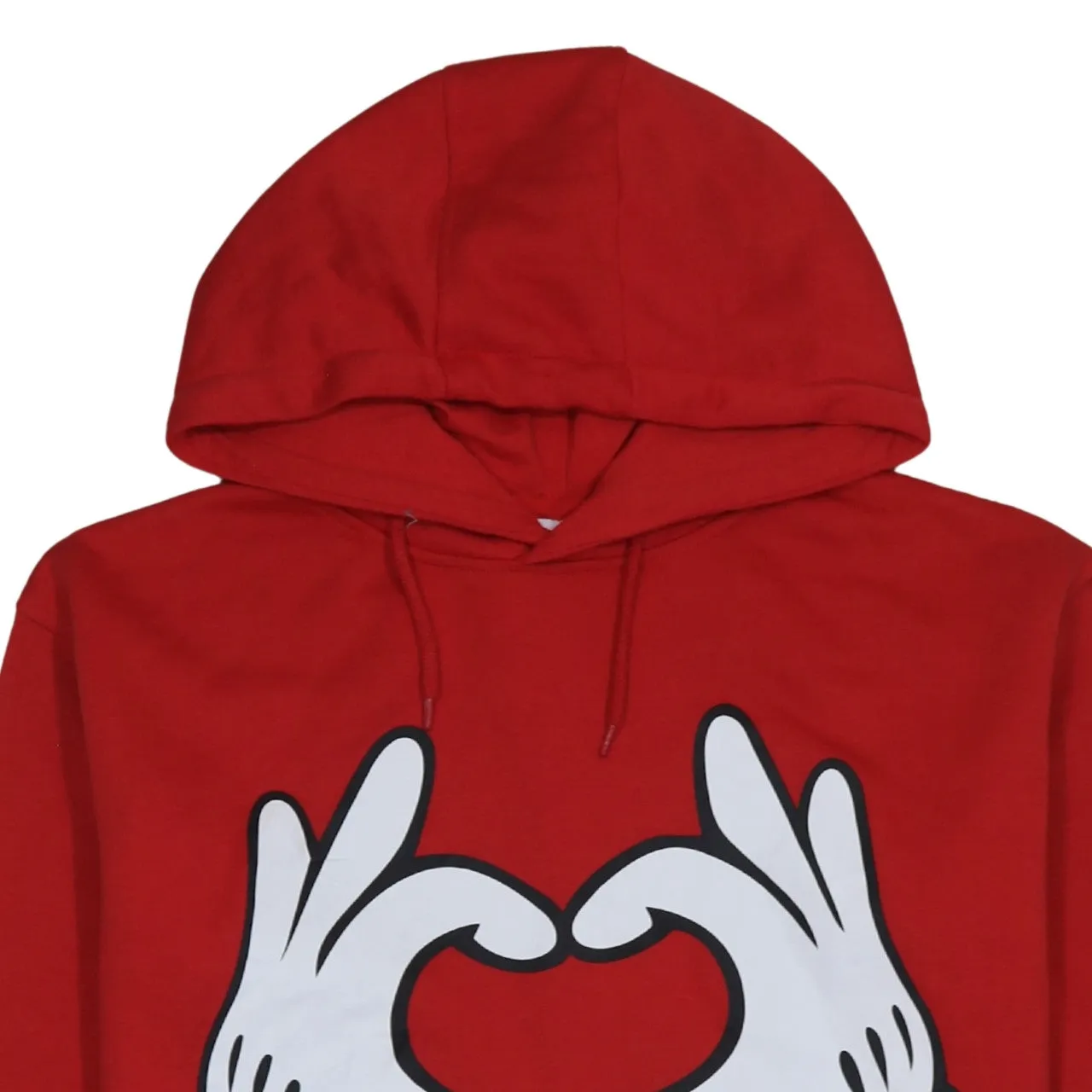 Disney Red Hoodie Women’s Medium Printed Mickey Hands Heart Graphic Pullover Sweatshirt sold by Vintage Club product image thumbnail 3