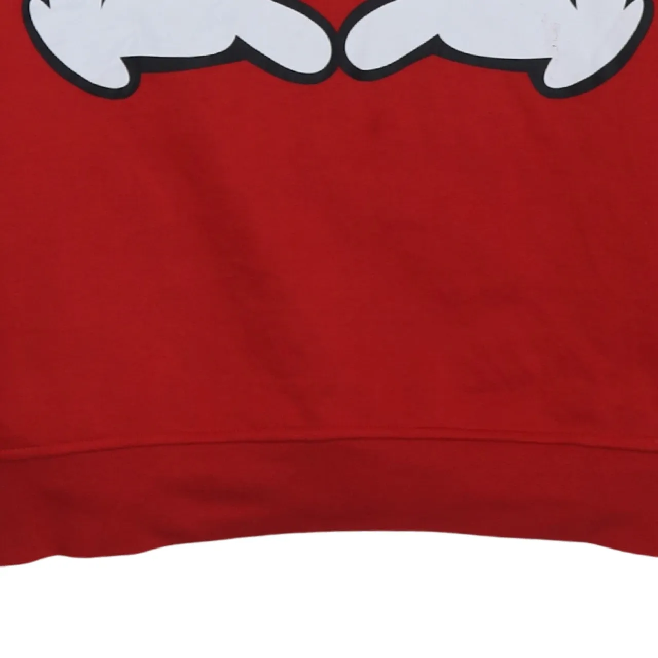 Disney Red Hoodie Women’s Medium Printed Mickey Hands Heart Graphic Pullover Sweatshirt sold by Vintage Club product image thumbnail 4
