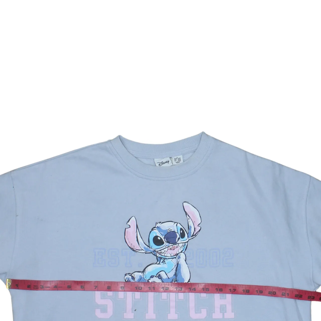Disney Light Blue Sweatshirt Women's Medium Stitch Printed Graphic Crewneck Pullover Top sold by Vintage Club product image thumbnail 5