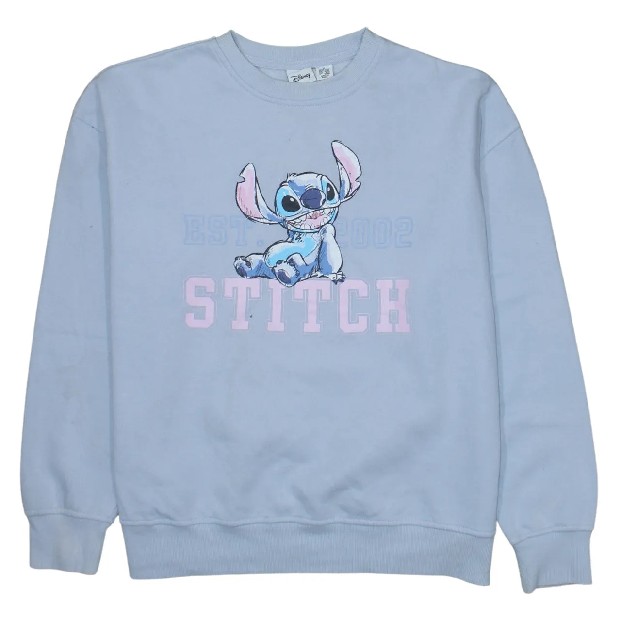 Disney Light Blue Sweatshirt Women's Medium Stitch Printed Graphic Crewneck Pullover Top sold by Vintage Club