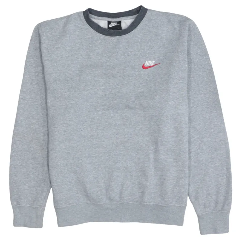 Nike Grey Crewneck Sweatshirt Men's Small Embroidered Swoosh Contrast Collar Pullover Jumper made by Nike