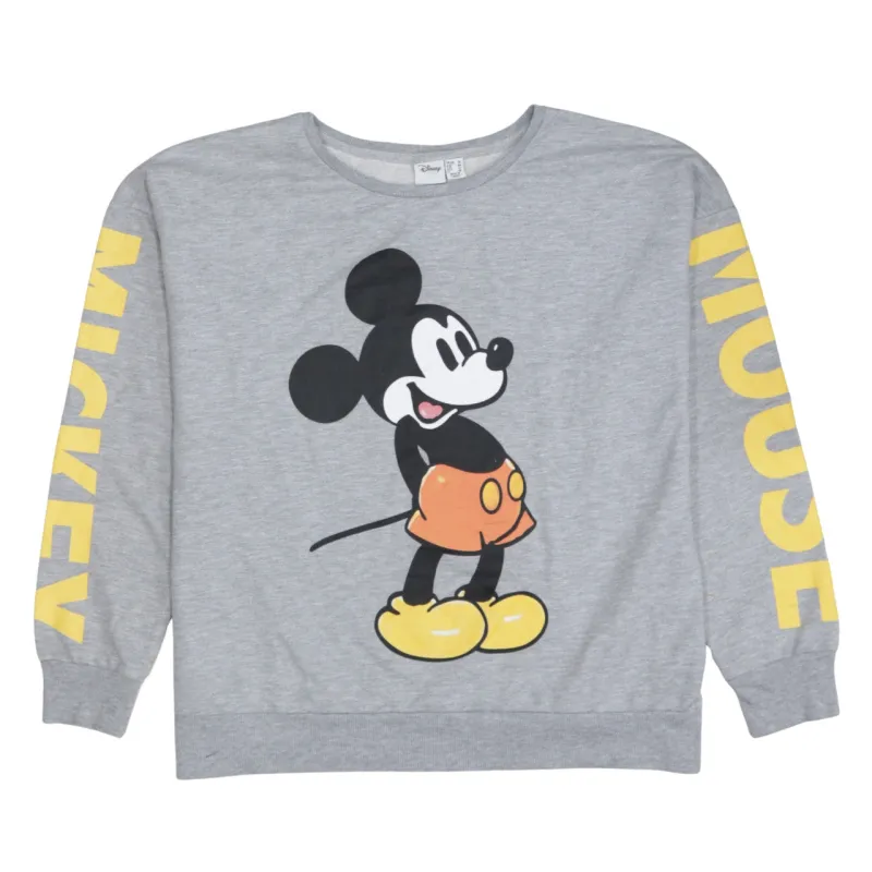 Disney Grey Sweatshirt Women's UK 16 Printed Mickey Mouse Graphic Sleeves Pullover Top sold by Vintage Club