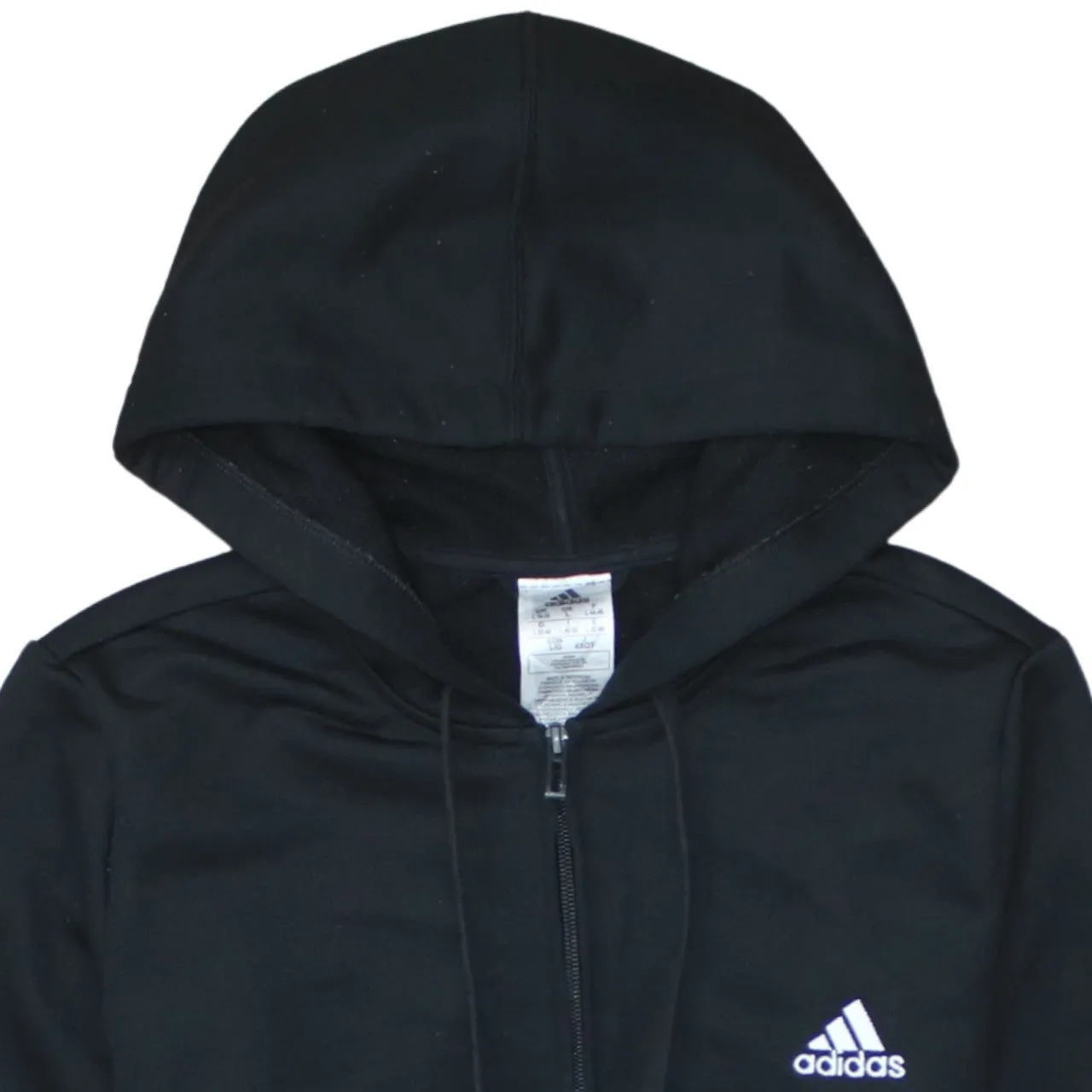 Adidas Black Full Zip Hoodie Women's Large Printed Sleeve Logo Drawstring Hood Sweatshirt sold by Vintage Club product image thumbnail 3