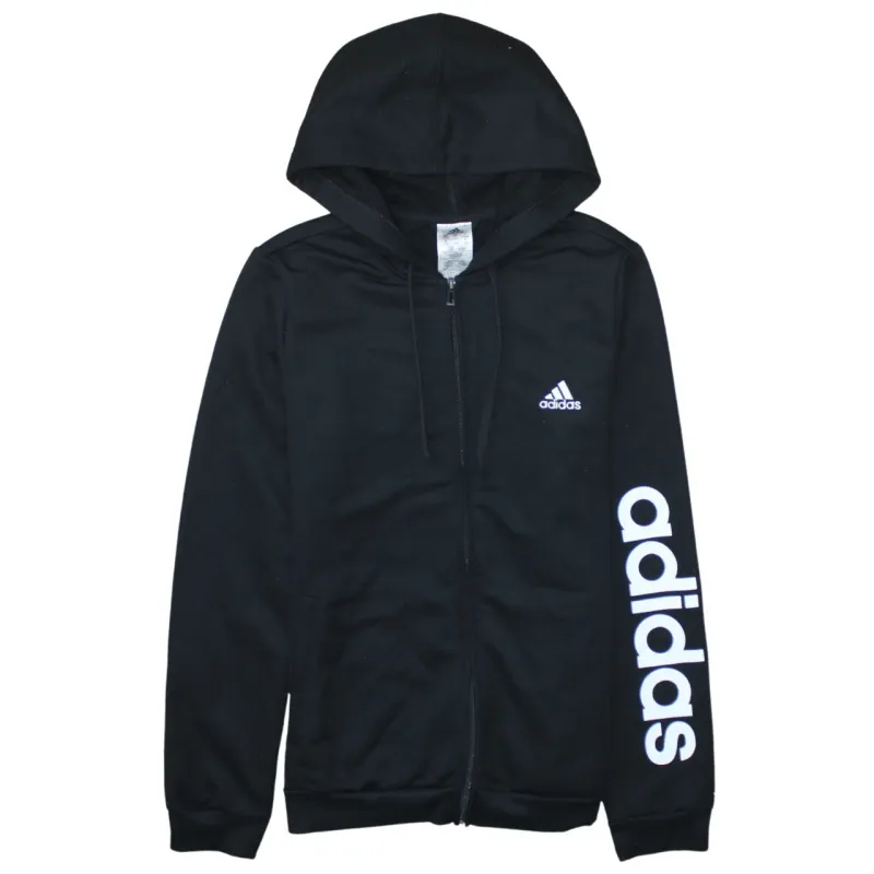 Adidas Black Full Zip Hoodie Women's Large Printed Sleeve Logo Drawstring Hood Sweatshirt sold by Vintage Club