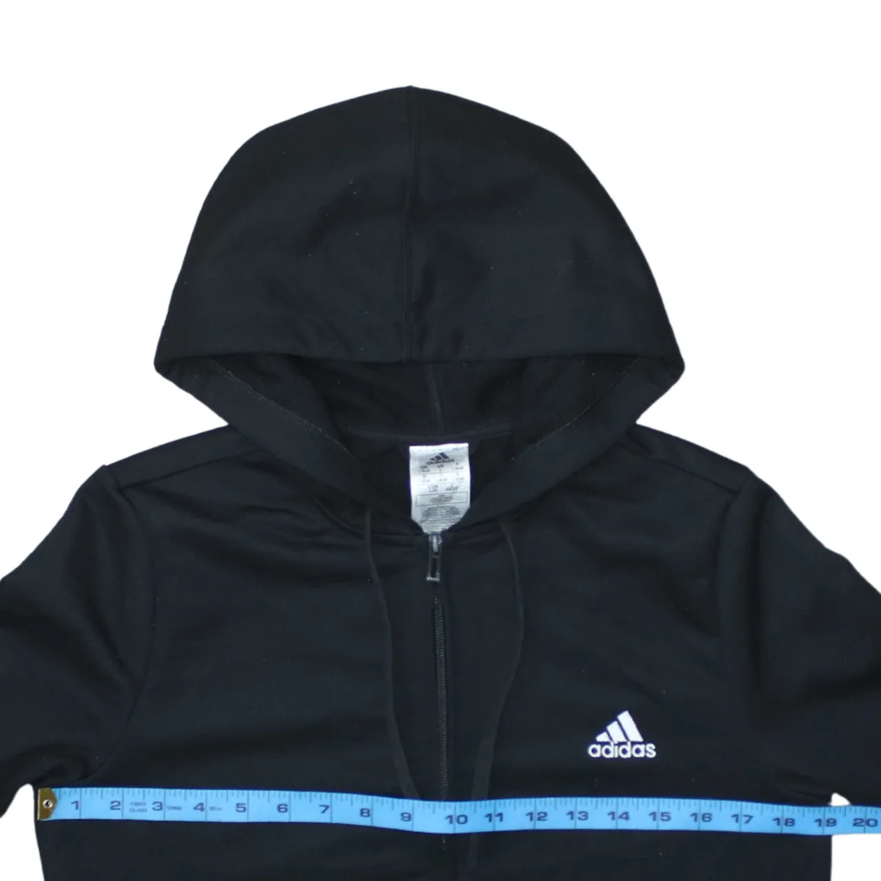 Adidas Black Full Zip Hoodie Women's Large Printed Sleeve Logo Drawstring Hood Sweatshirt sold by Vintage Club product image thumbnail 5
